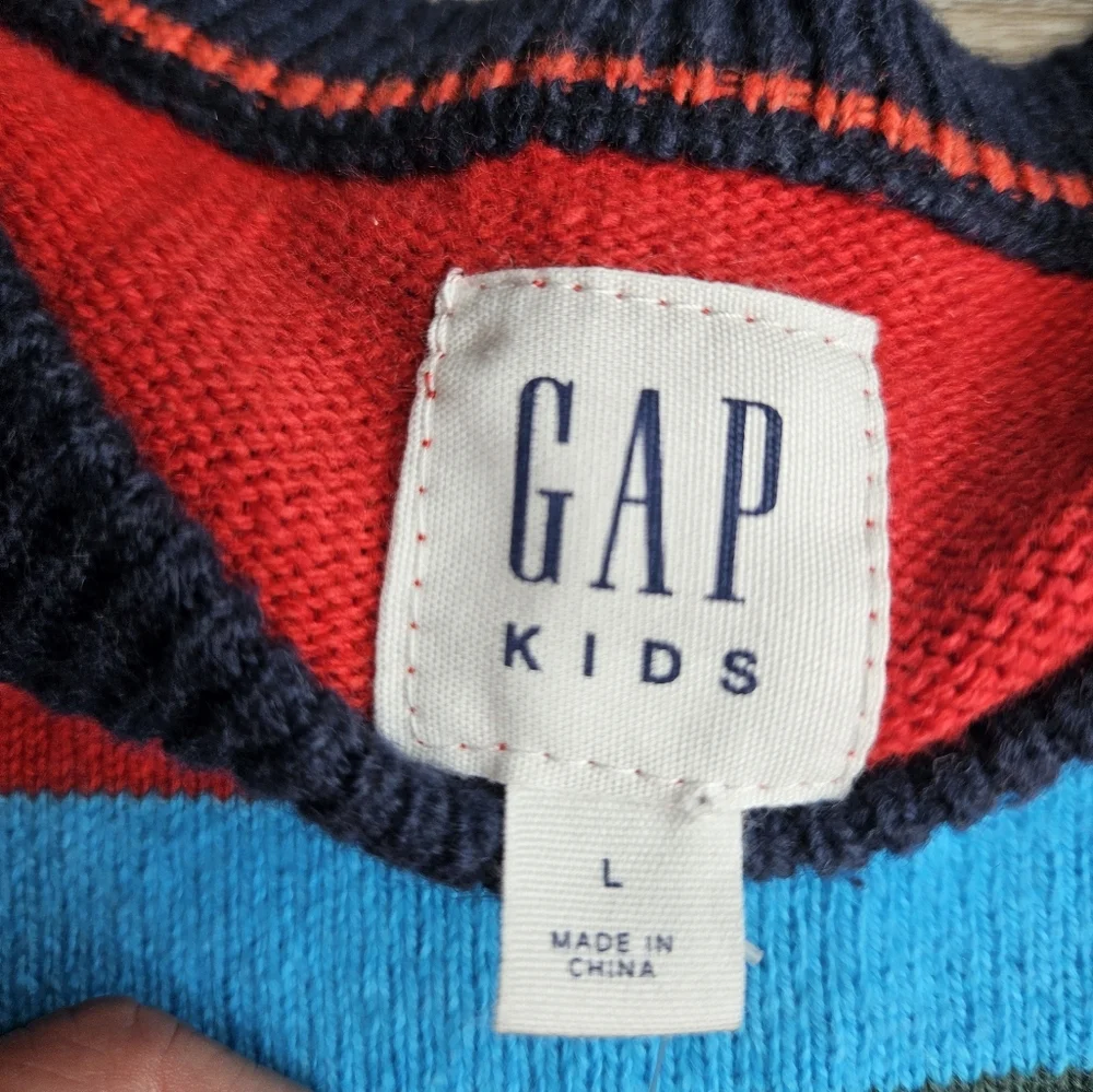 Gap Wool Blend Sweater New Blue With Rainbow Stripes Girl's Size Large